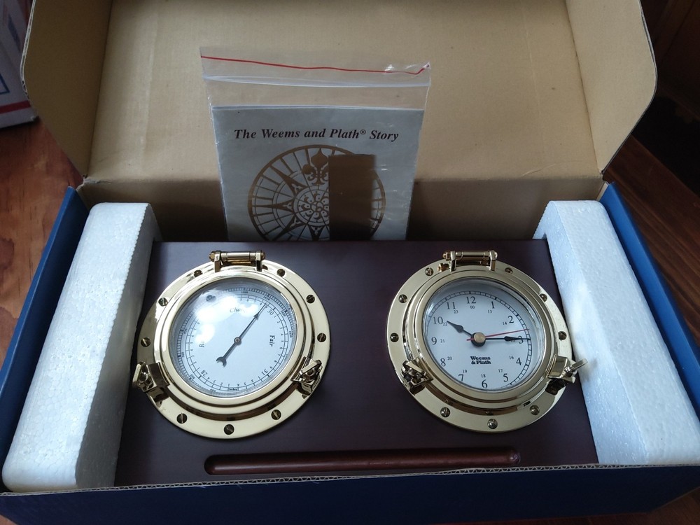 Weems & Plath Porthole  Barometer & Clock, With Clock Battery