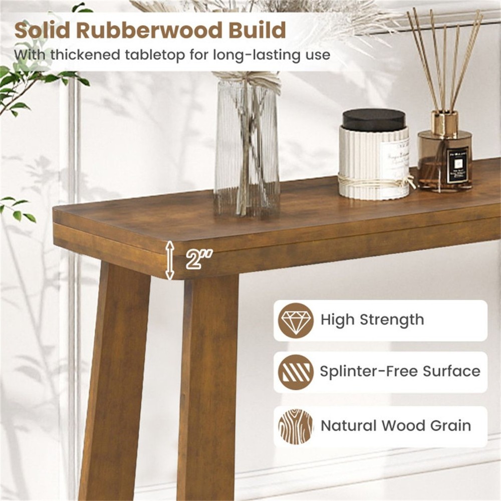 Walnut Solid Rubberwood Narrow Console Table, 43"Space-Saving Entryway Table