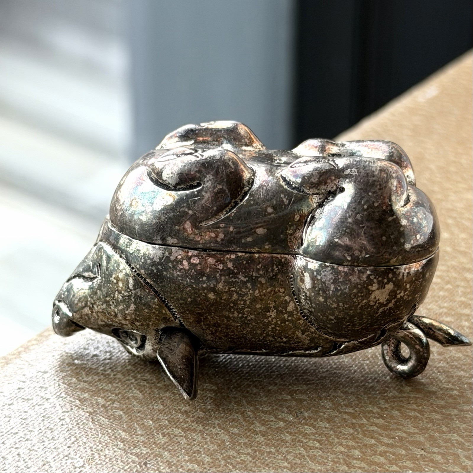 Antique Cambodian Silver Ornate Betel Nut Pig Box "t90" Stamped 31g Grams