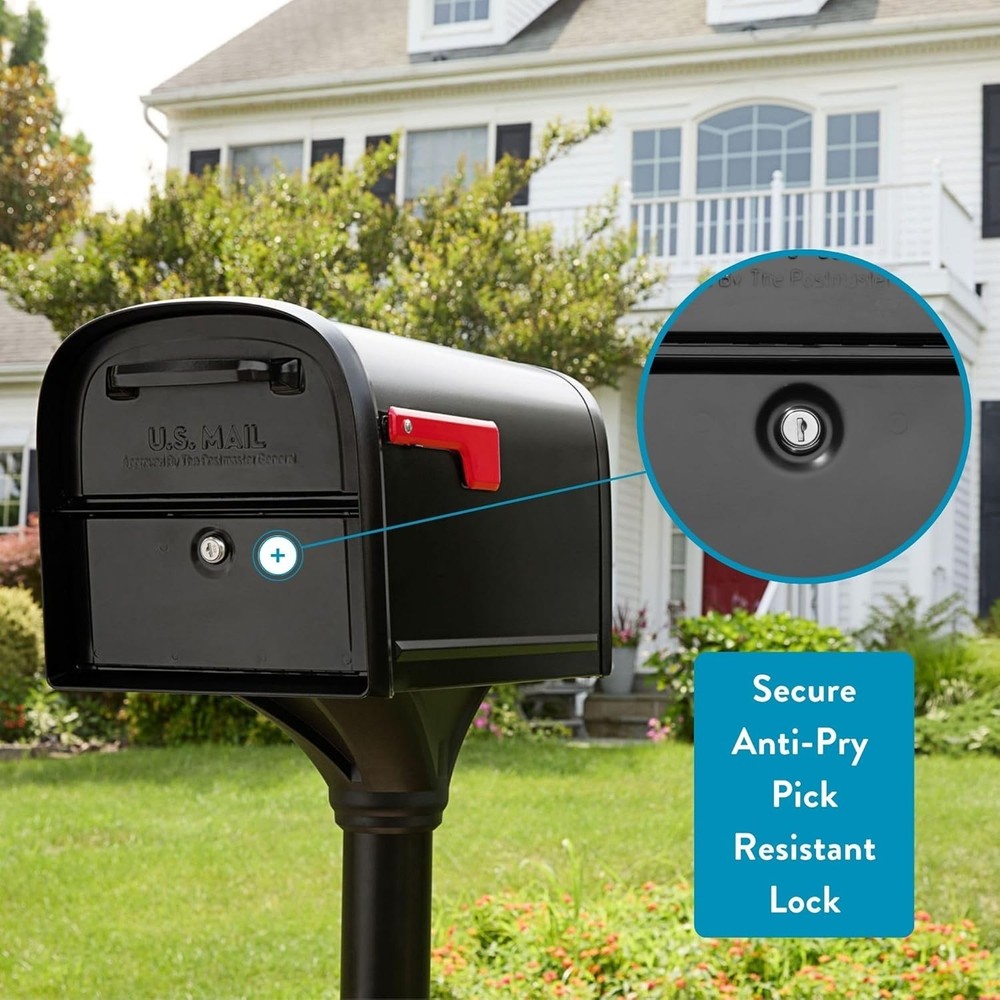 Modern Black Post Mount Mailbox - Locking Feature & Secure Access Design