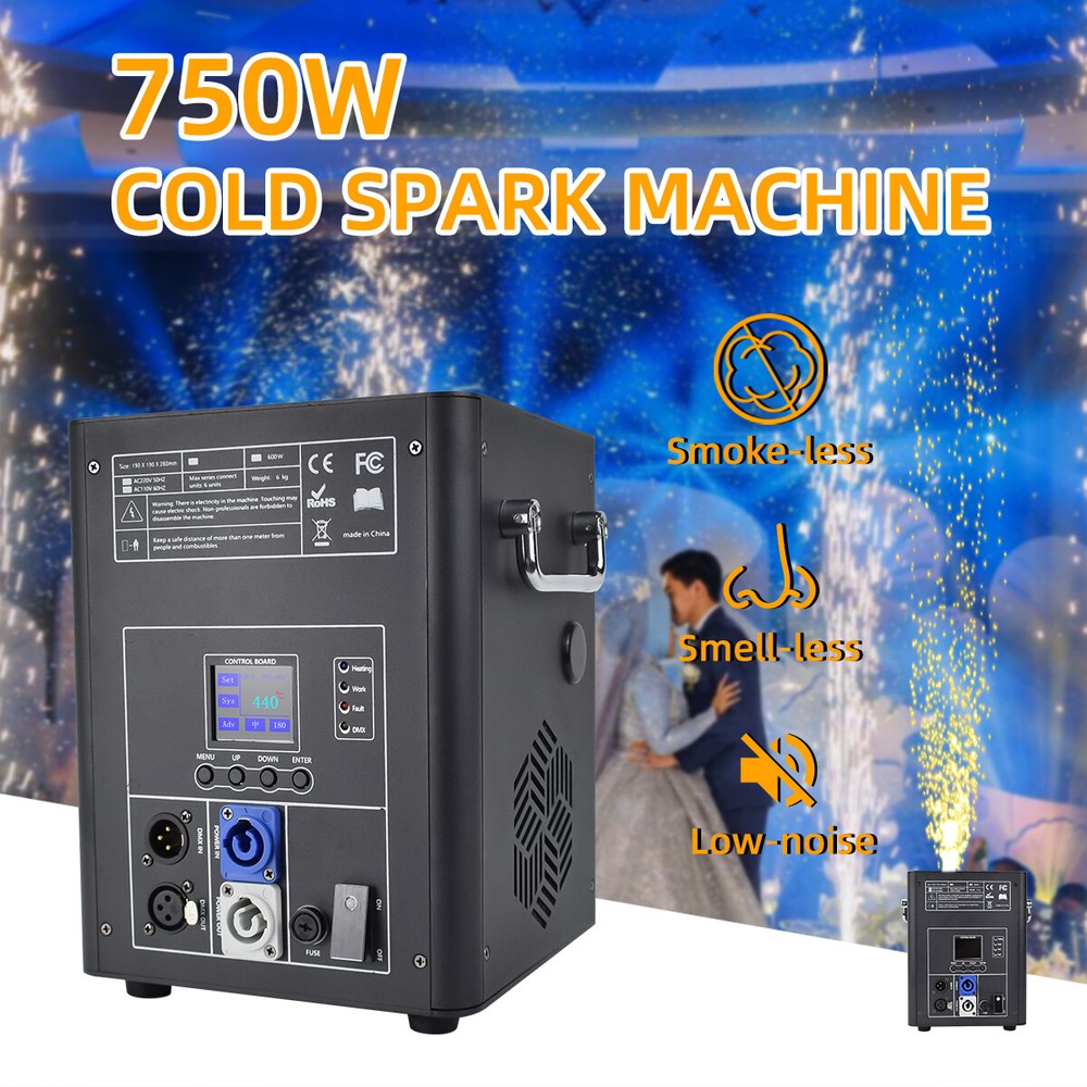 2PCS 750W Large Cold Spark Machine LCD Screen Stage Effect DMX Wedding with CASE