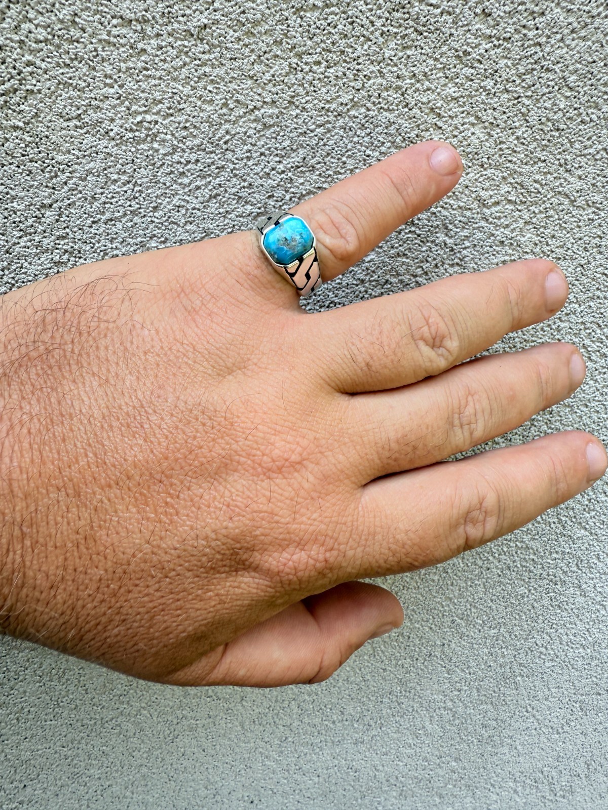 Real Blue Turquoise Gemstone Mens Solid 925 Sterling Silver Cuban Link Ring
