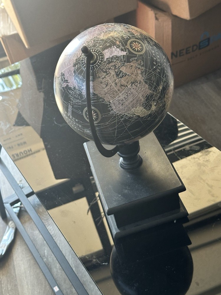 Decorative Tabletop Globe Multicolor Wood Base Rotating Medium with Drawer