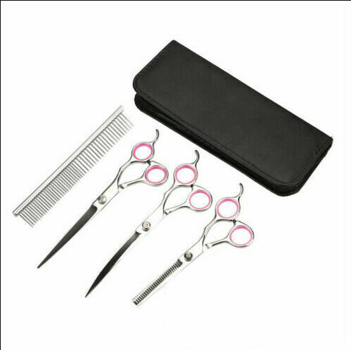 7" Professional Pet Dog Grooming Scissors Set Straight Curved Thinning Shear Kit