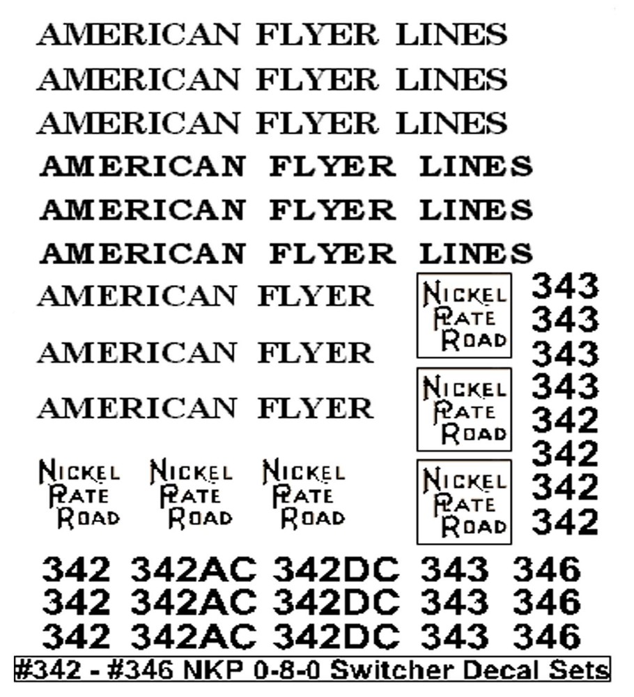 AMERICAN FLYER  0-8-0 "WHITE" Decal Set Plus