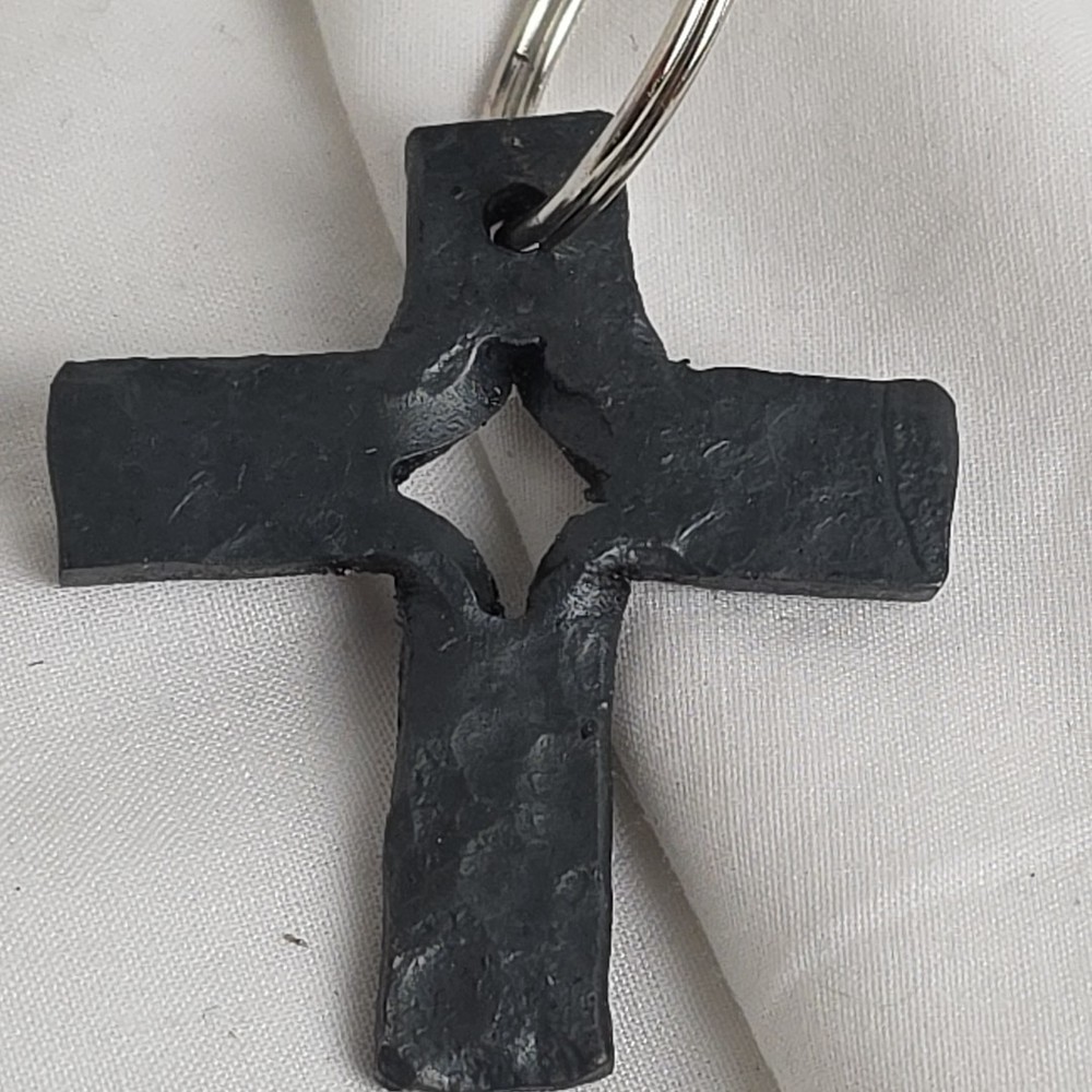 2" Hand Forged Split Cross Keychain. Blacksmith. Homemade Key Ring