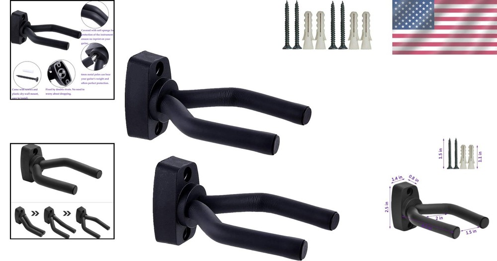 Secure & Stylish Guitar Wall Mounts – 2 Pack