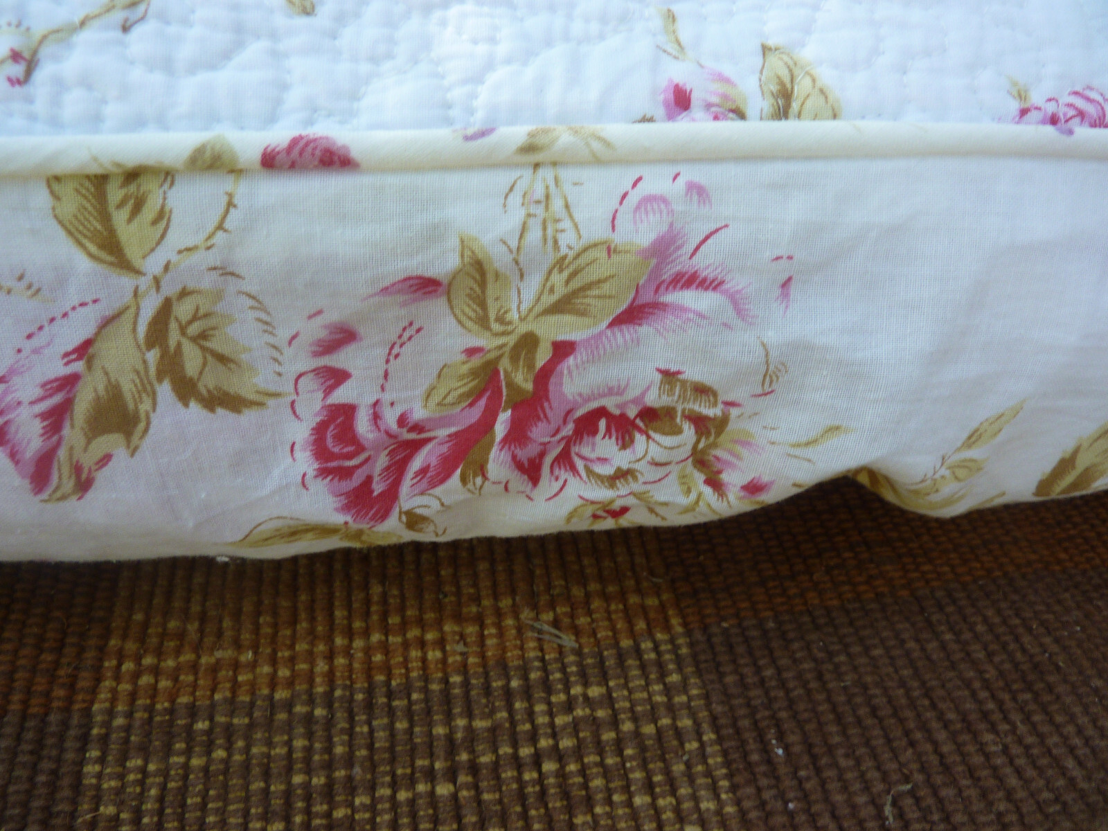 Quilted Shabby French Country Chic Roses Large Floor Pillow Cover 24x40 Zipper