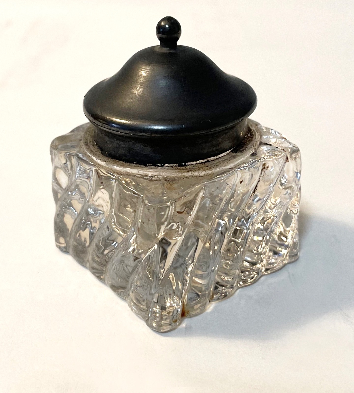 Antique Ink Well with Crystal base and Pewter Top - Nice!