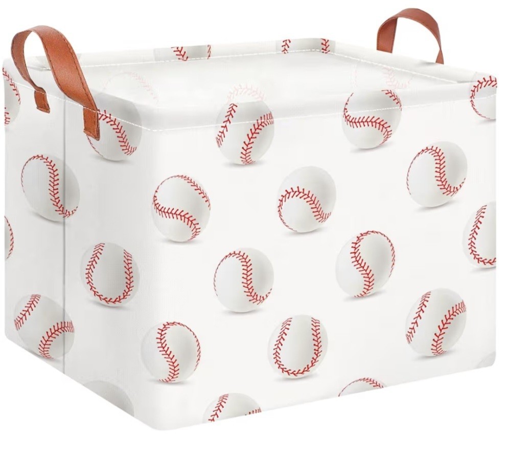Baseball Rectangular Fabric Tote White with Baseballs Sports Theme