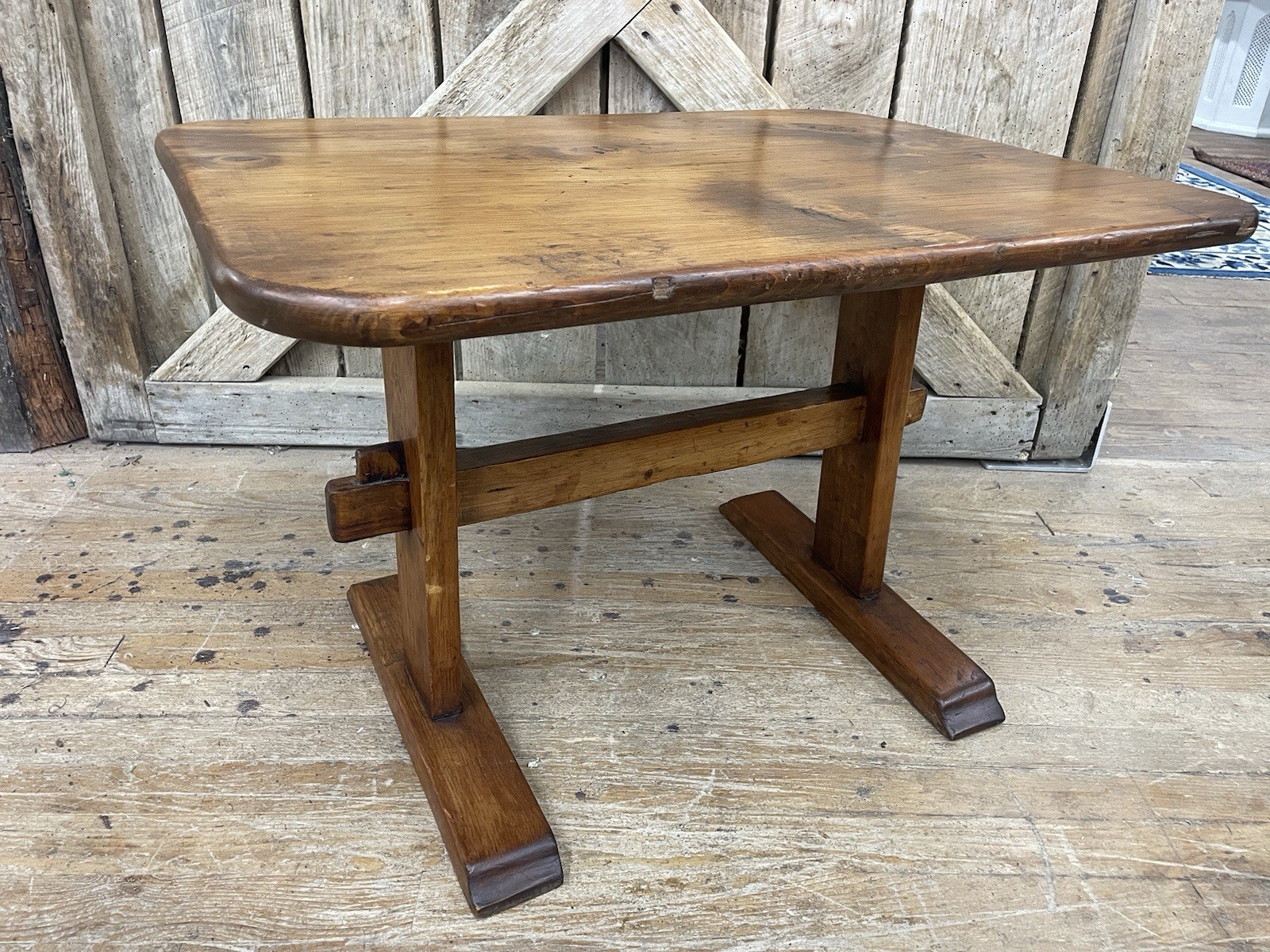 Antique Primtive Pine Trestle Table end or lamp stand coffee table size