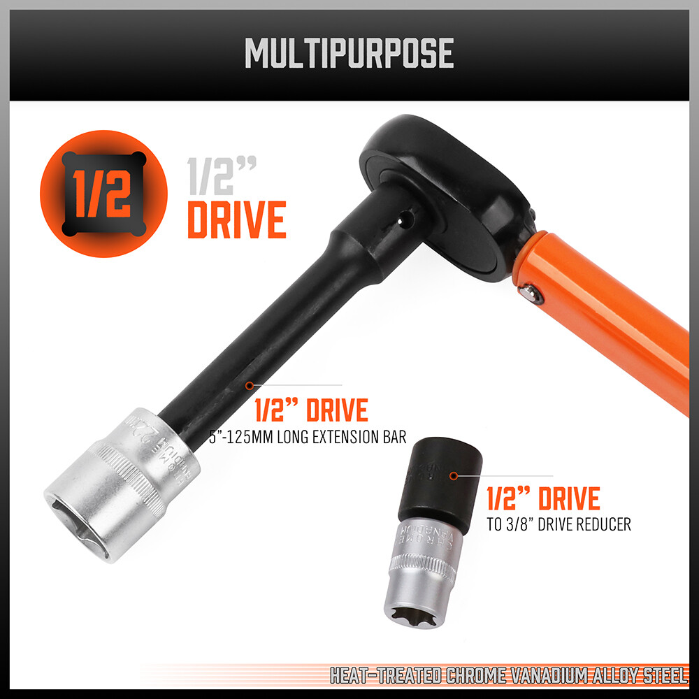 1/2" Drive Click Torque Wrench Snap Socket Ratcheting 10~150 FT-LB/13.6~203.5N-M