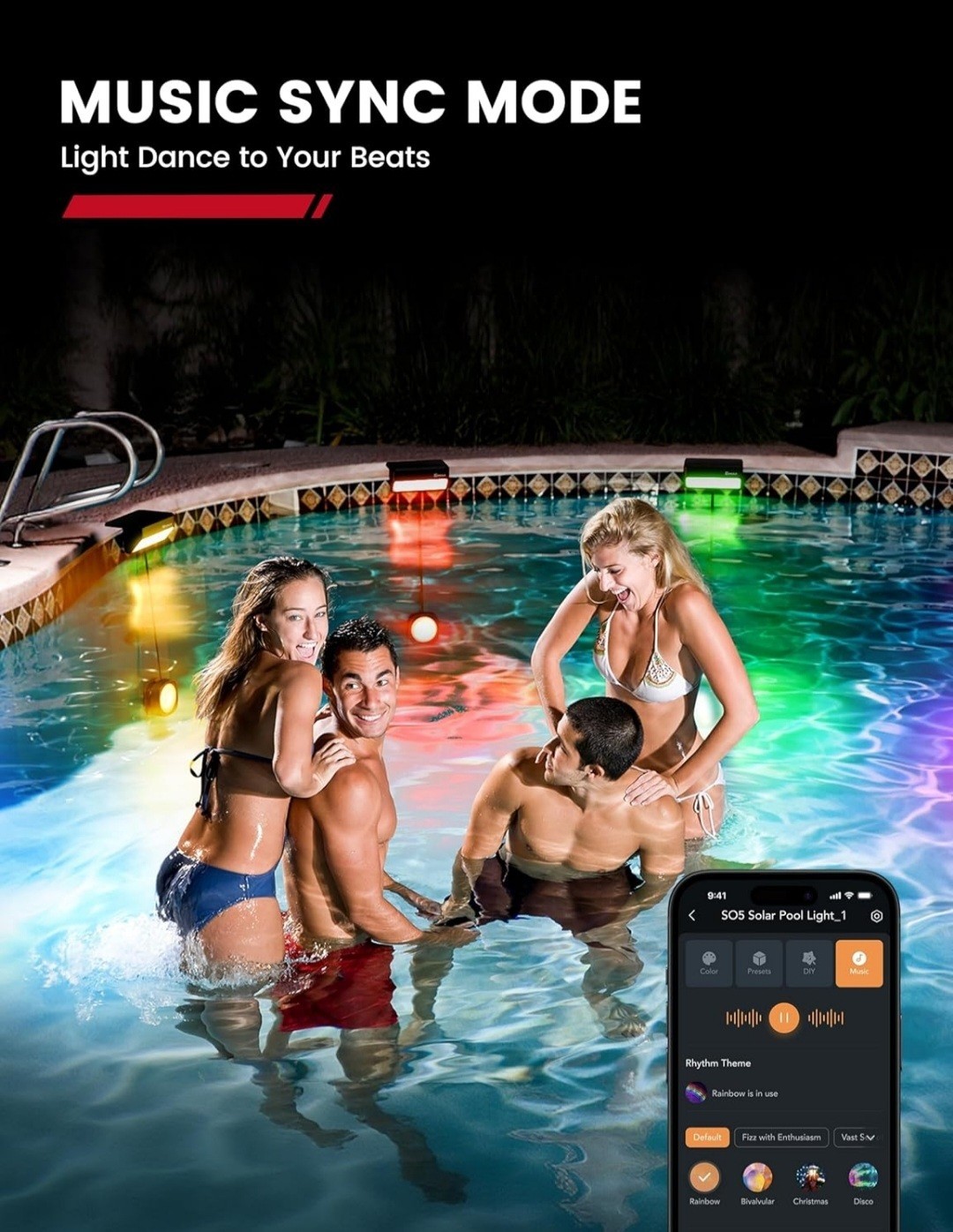 2 Pack Solar Pool Lights Submersible LED With Remote 16 Million Colors 54 Modes