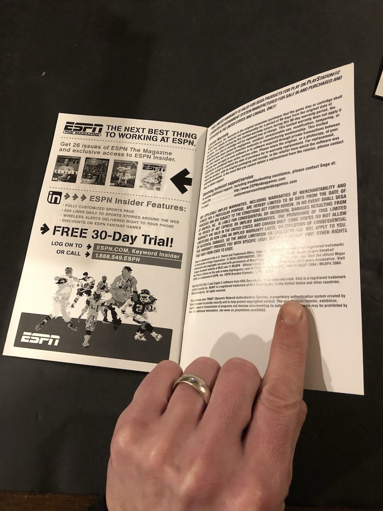 ESPN baseball 2004 ps2 Manual only