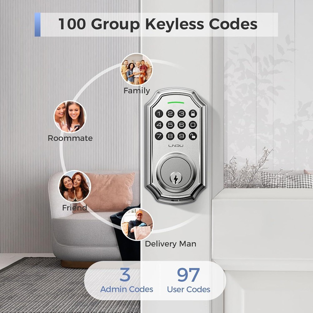 Smart Front Door Lock Set 100 Codes Electronic Keypad Deadbolt Keyless EntryD180