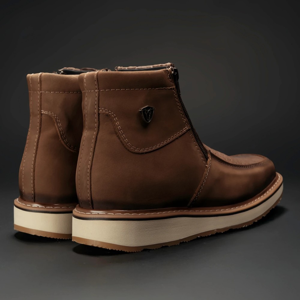Men's Python Print Leather Square Toe Double Density Boots with Zipper - Tobacco