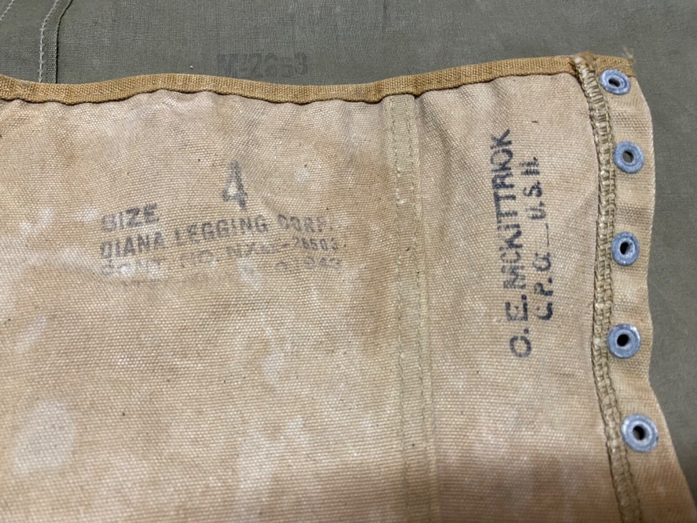 ORIGINAL WWII US USMC MARINE P1941 COMBAT FIELD LEGGINGS-SIZE 4, NAMED