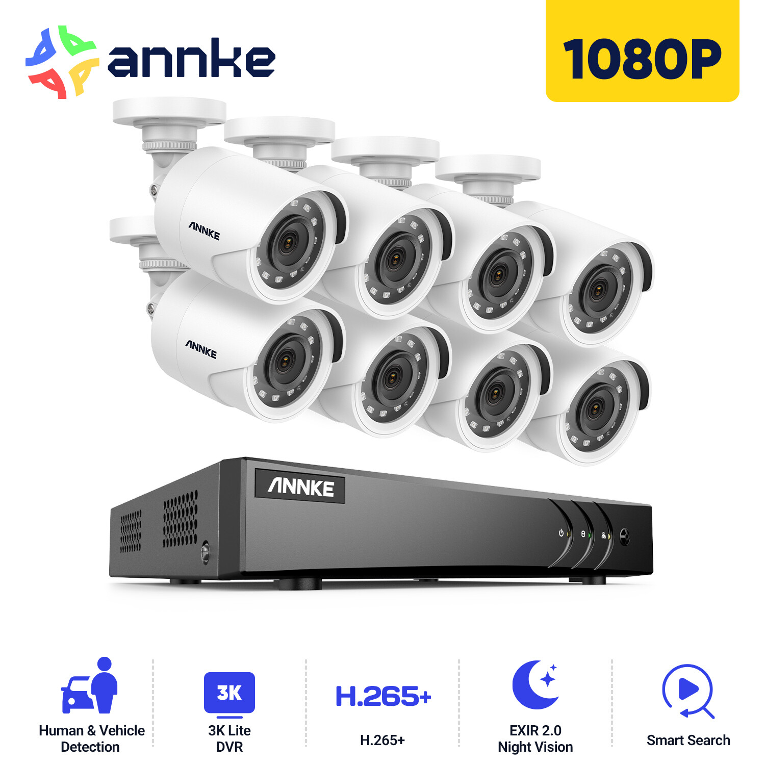 ANNKE 5MP Lite 8CH DVR 1080P Video CCTV Security Camera System Human Detection