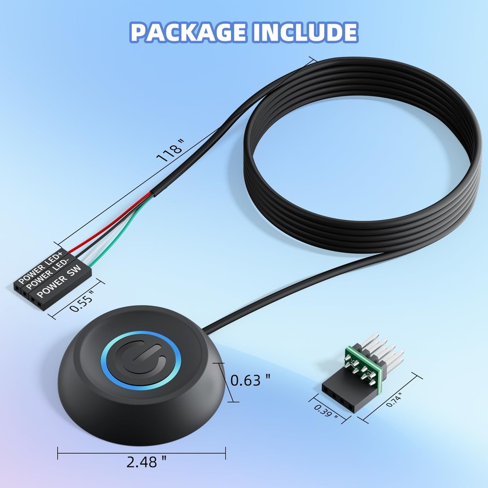 PC Power Button with 118" Cable - Desktop Computer External 118", BLACK