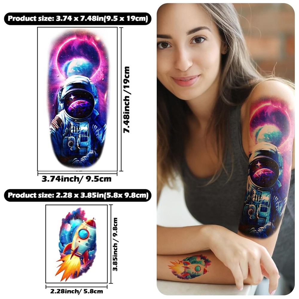 77 Sheets Temporary Tattoo, 17 Space Planet Medium, Tiny, Colorful