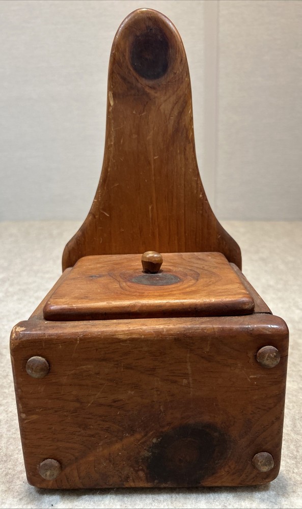 Primitive Antique Rustic Salt Box Handmade Wall Hanging Solid Wood