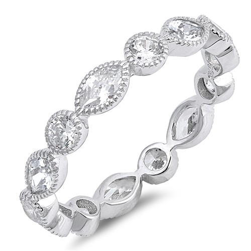 Clear CZ Stackable Sterling Silver Eternity Wedding Ring NEW