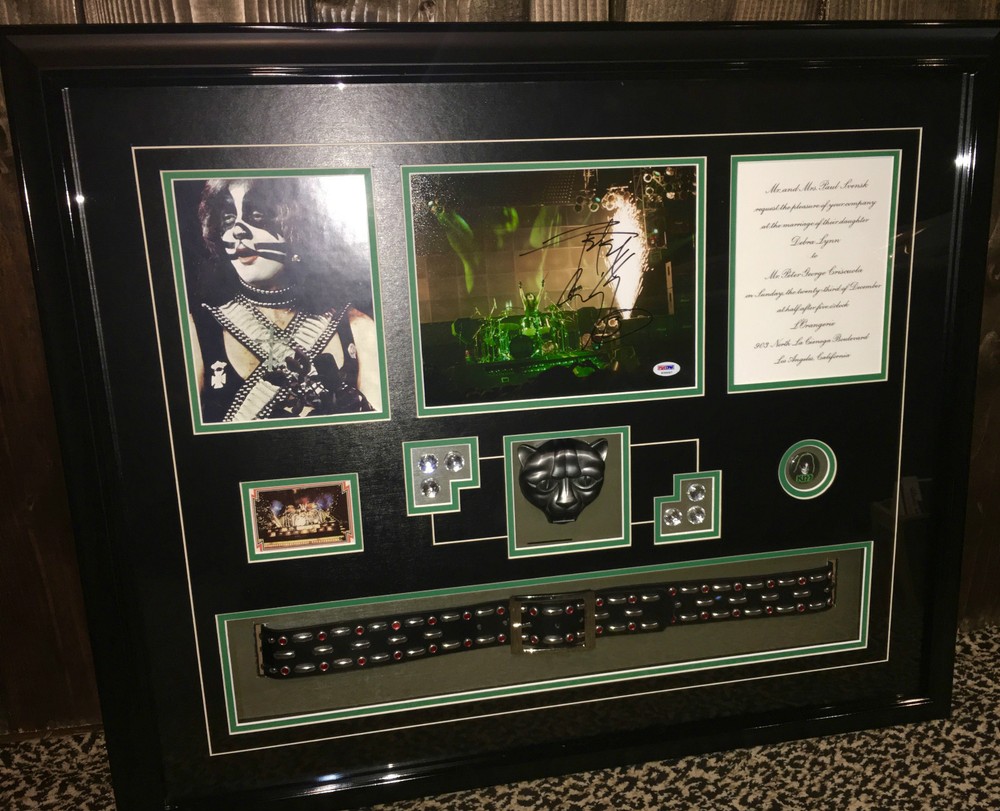 KISS Peter Criss signed photo display belt button card wedding invite PSA DNA