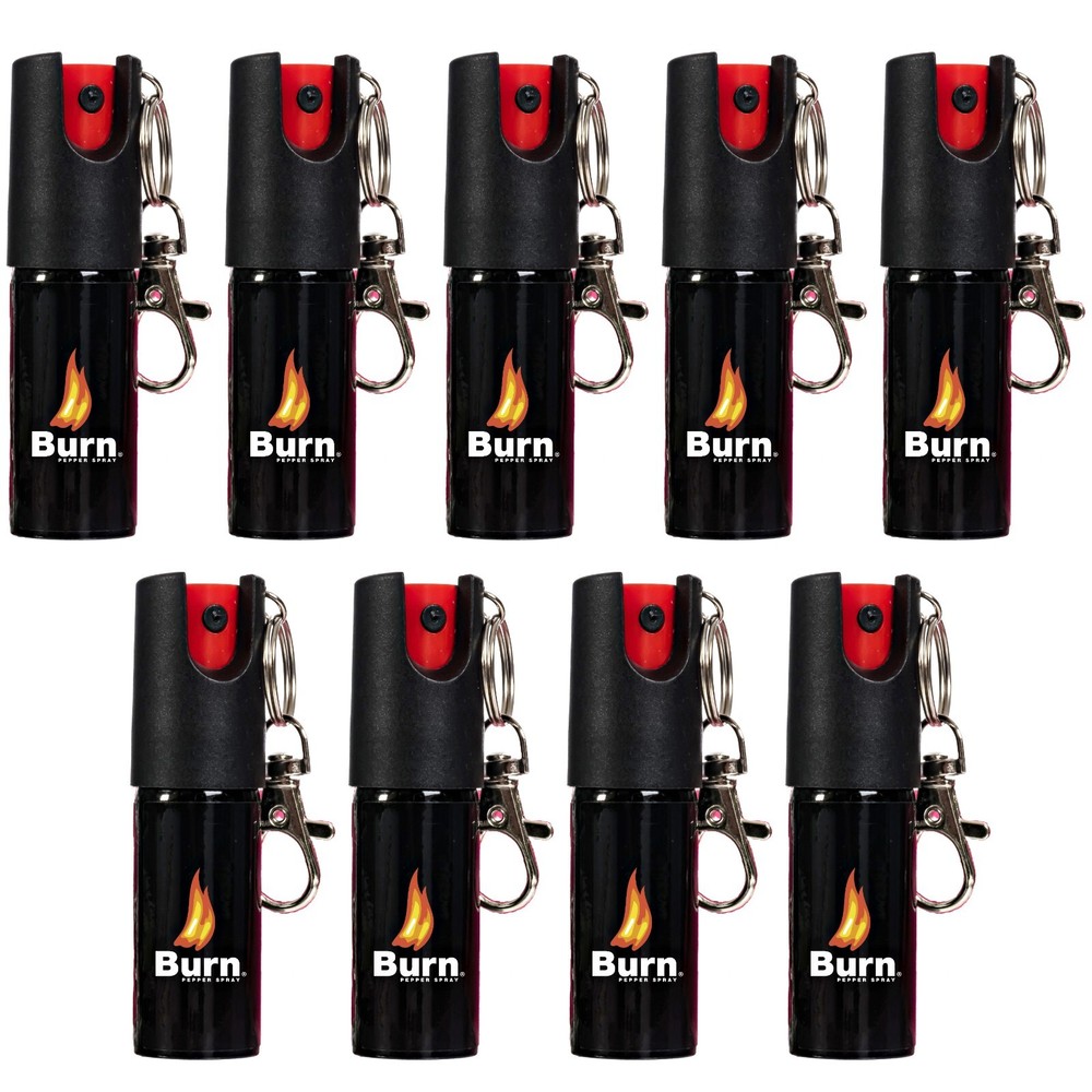 9 PACK BURN Pepper Spray 1/2oz Keychain Keyring Clip Self Defense Security