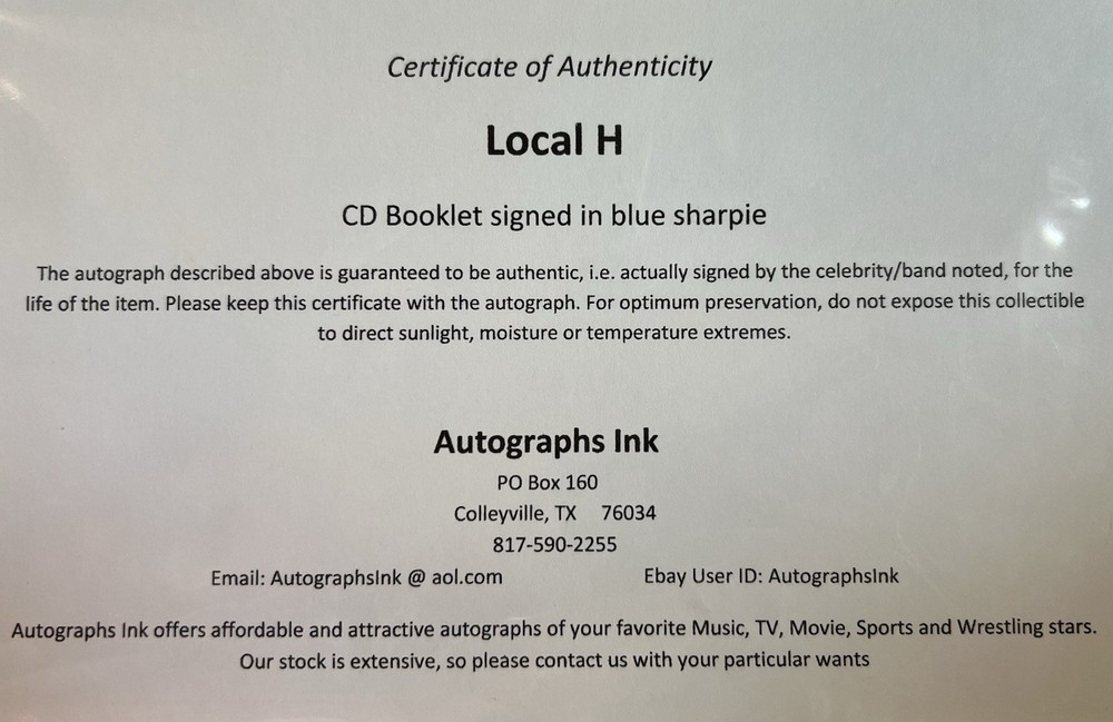 Local H ~ HAM FISTED/ Autographed & Certified