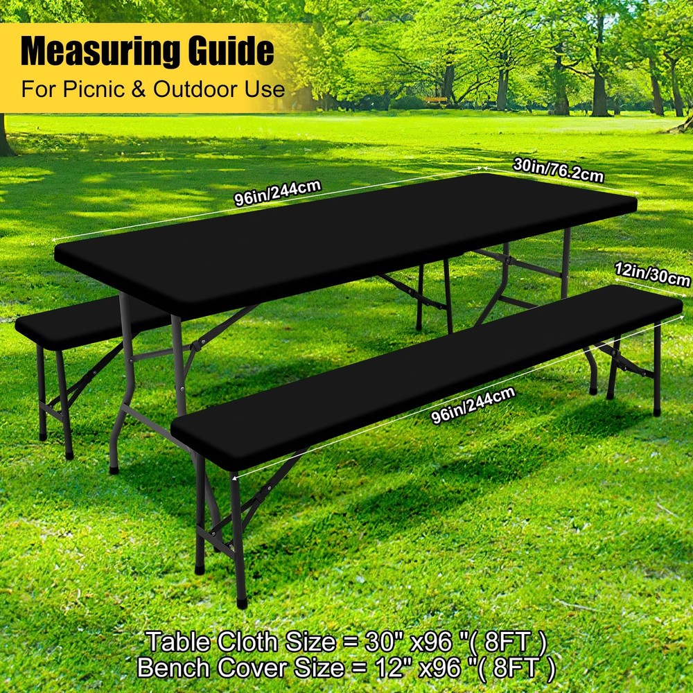 Smiry Picnic Table Cover with Bench Covers, Waterproof Elastic Fitted Polyest...