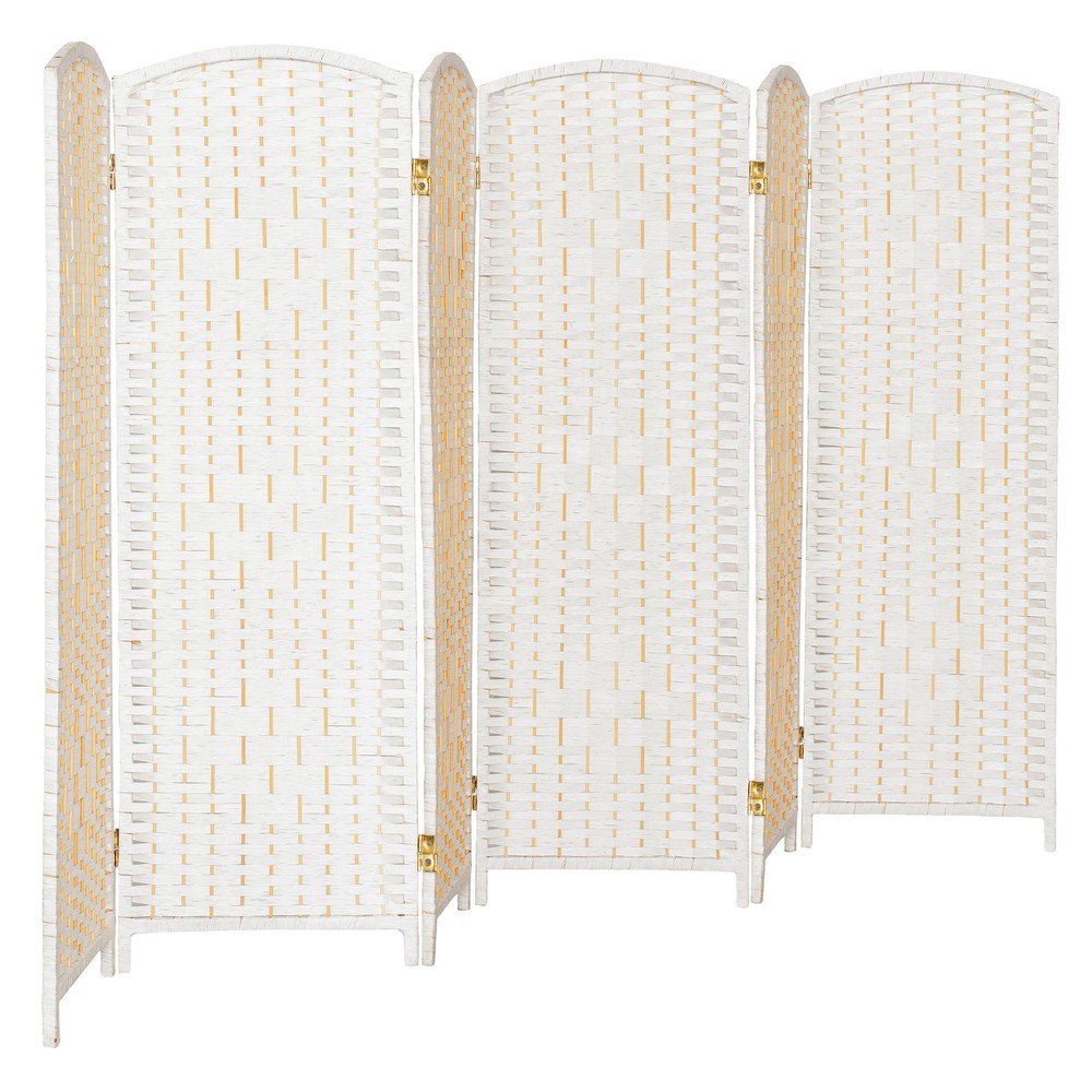 4 ft. Short Diamond Weave Fiber Folding Screen - White - 6 Panel