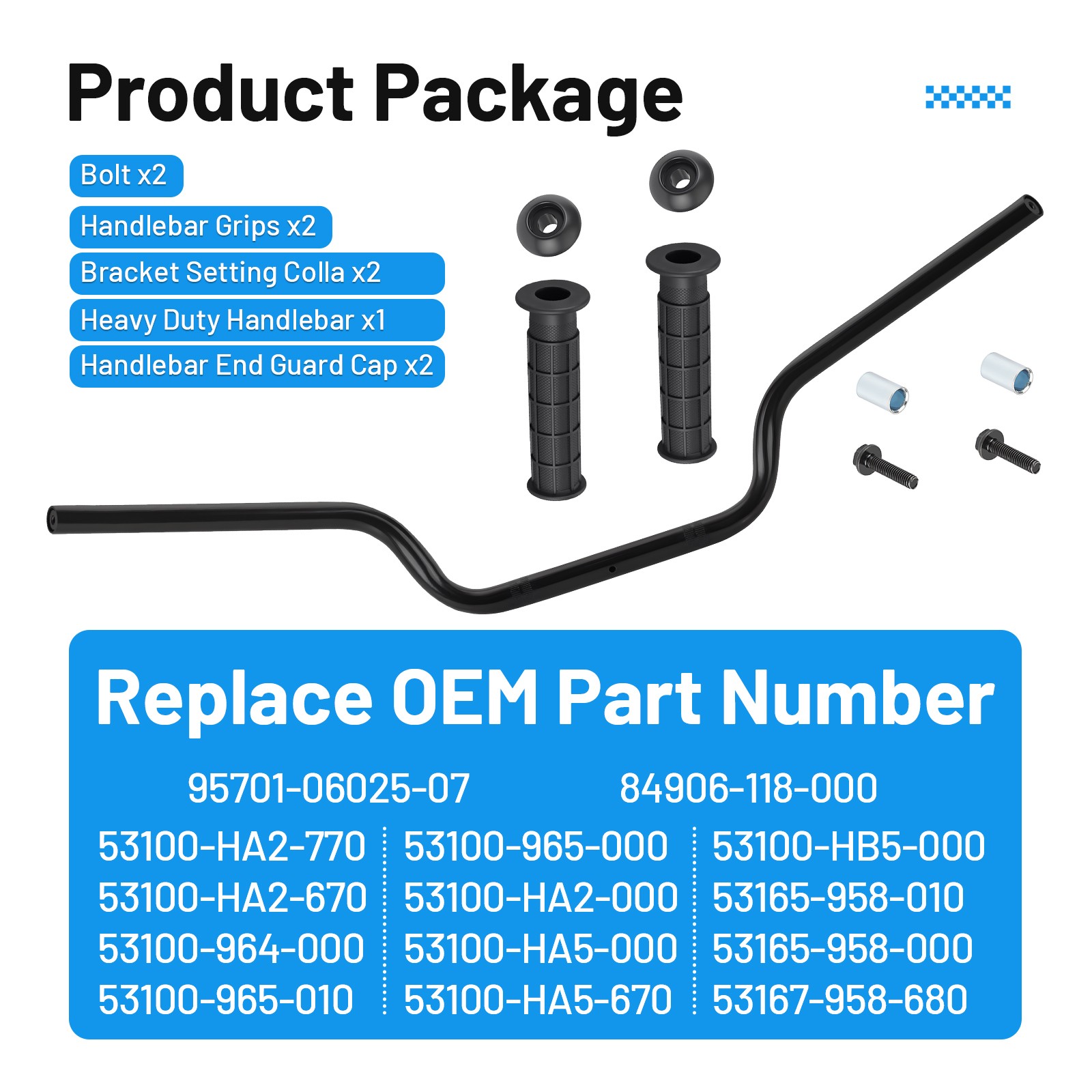 Heavy Duty Handlebar w/ Grips For Honda ATC200X ATC 250R 350X 200X 53100-HA2-770
