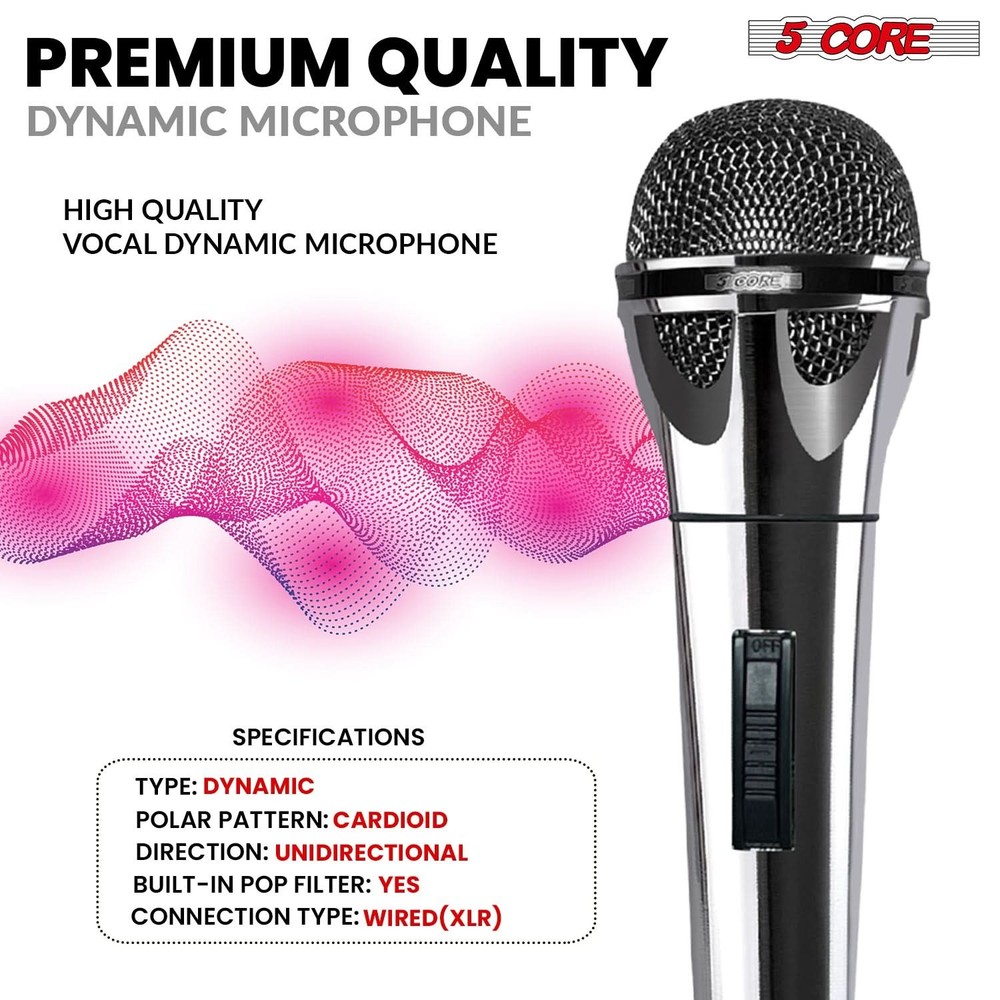 5Core XLR Microphone Dynamic Mic Karaoke Singing Studio Mics Handheld Microfono