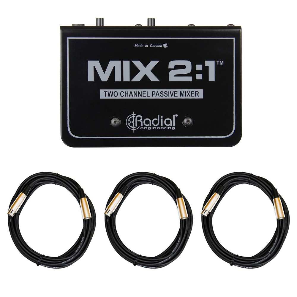 Radial Engineering MIX 2:1 2-Channel Passive Mixer bundle with Three XLR Cables