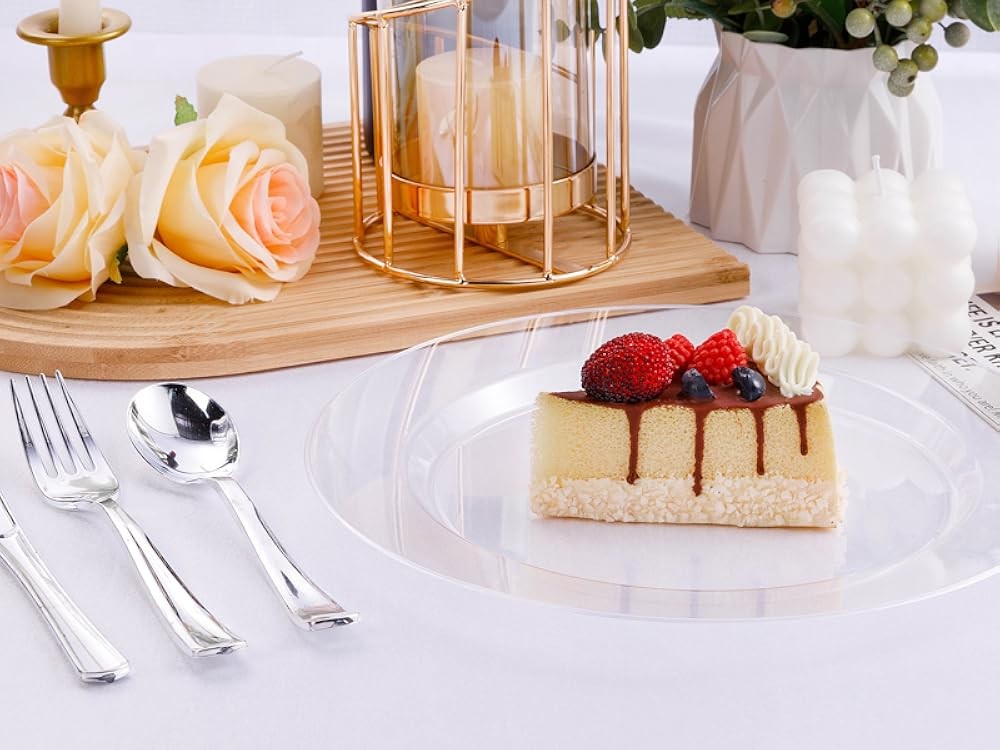lu Clear Plastic Dert Plates 7inch, Premium Hard Disposable