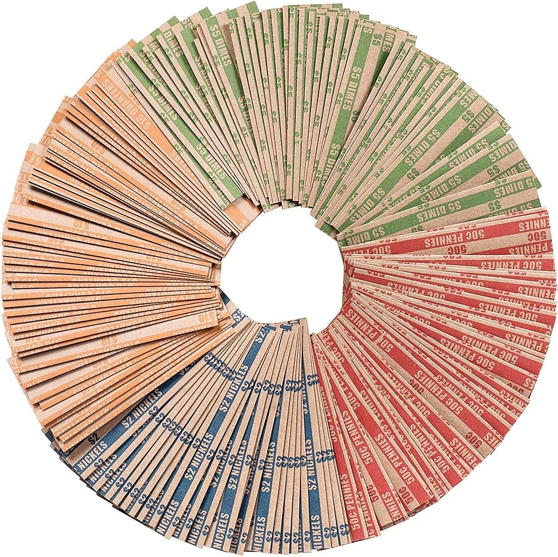 Coin Wrappers Assorted 500 Flat Stripped Roll for 500
