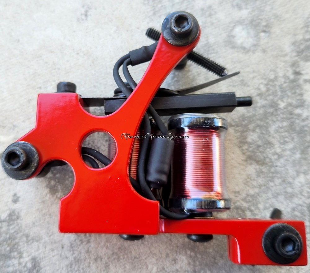Neon Red Lightweight Shader Tattoo Machine Clear Red Wire Coils Handmade Forward