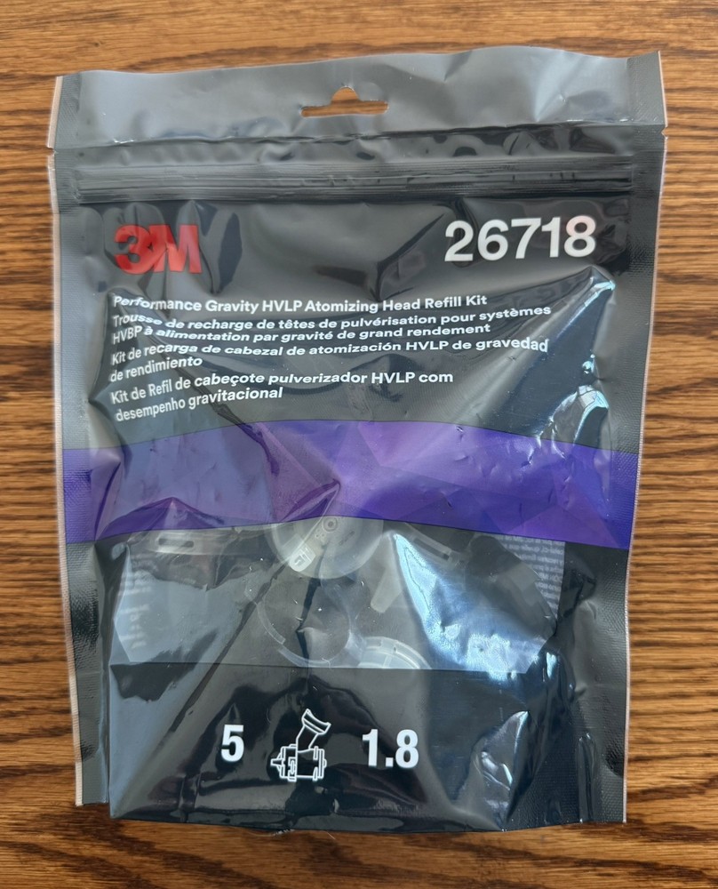 3M™ 26718 Performance Gravity HVLP Atomizing Head Refill Kit, Clear, 1.8 5 Pack
