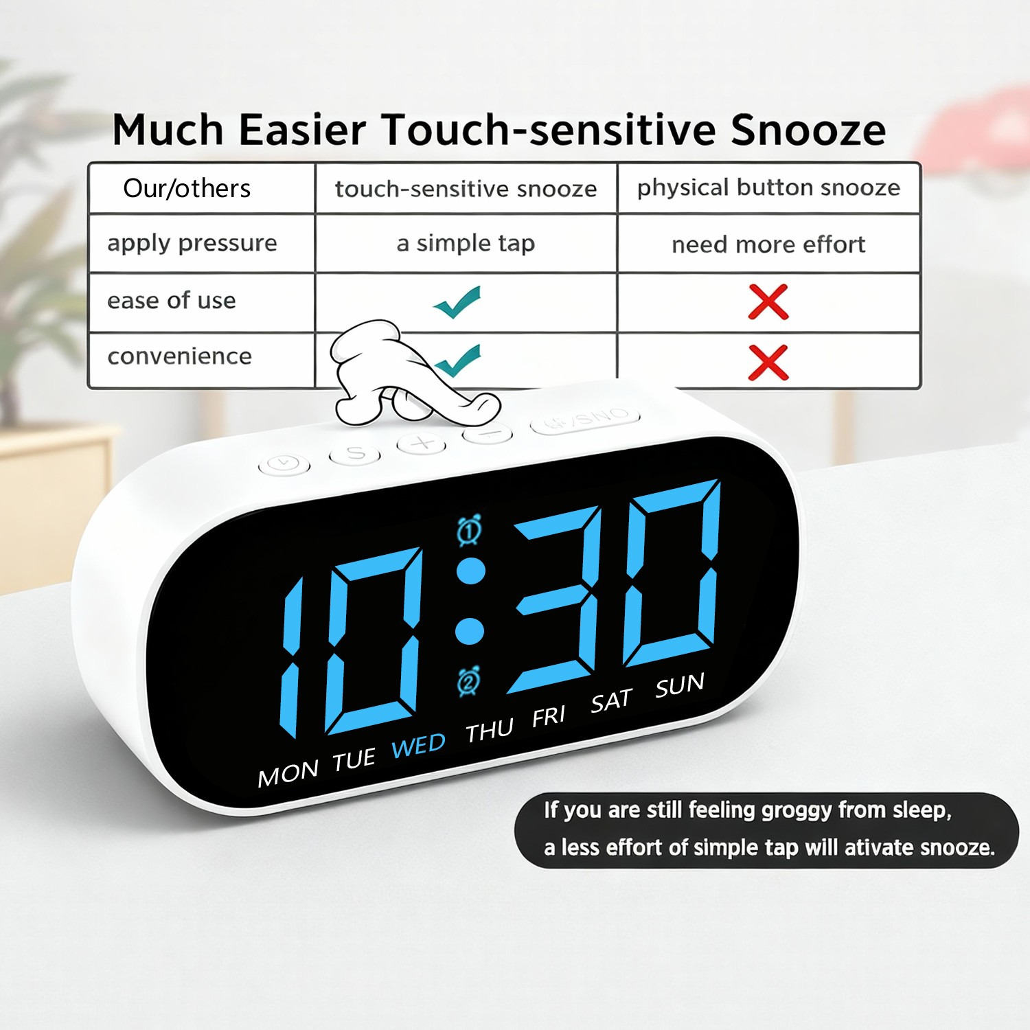 Electric Digital Alarm Clock LED Large Display Battery Backup Snooze Dual Alarm