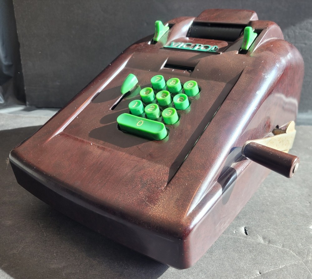 Vintage Victor Hand Crank Bakelite 10 Key Adding Machine - Needs Repair