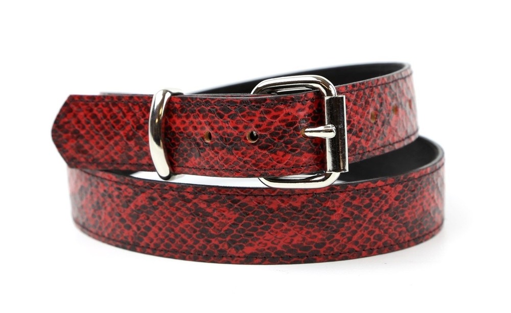Red Python Snake Embossed Vegan Leather Belt Removable Buckle 1.25" Wide 29mm