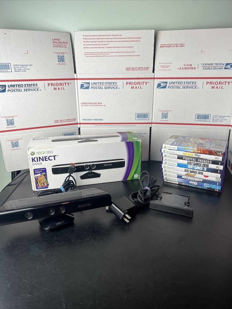 Microsoft Xbox 360 Kinect Connect Sensor 1414 Bundle with 10 Games - Tested