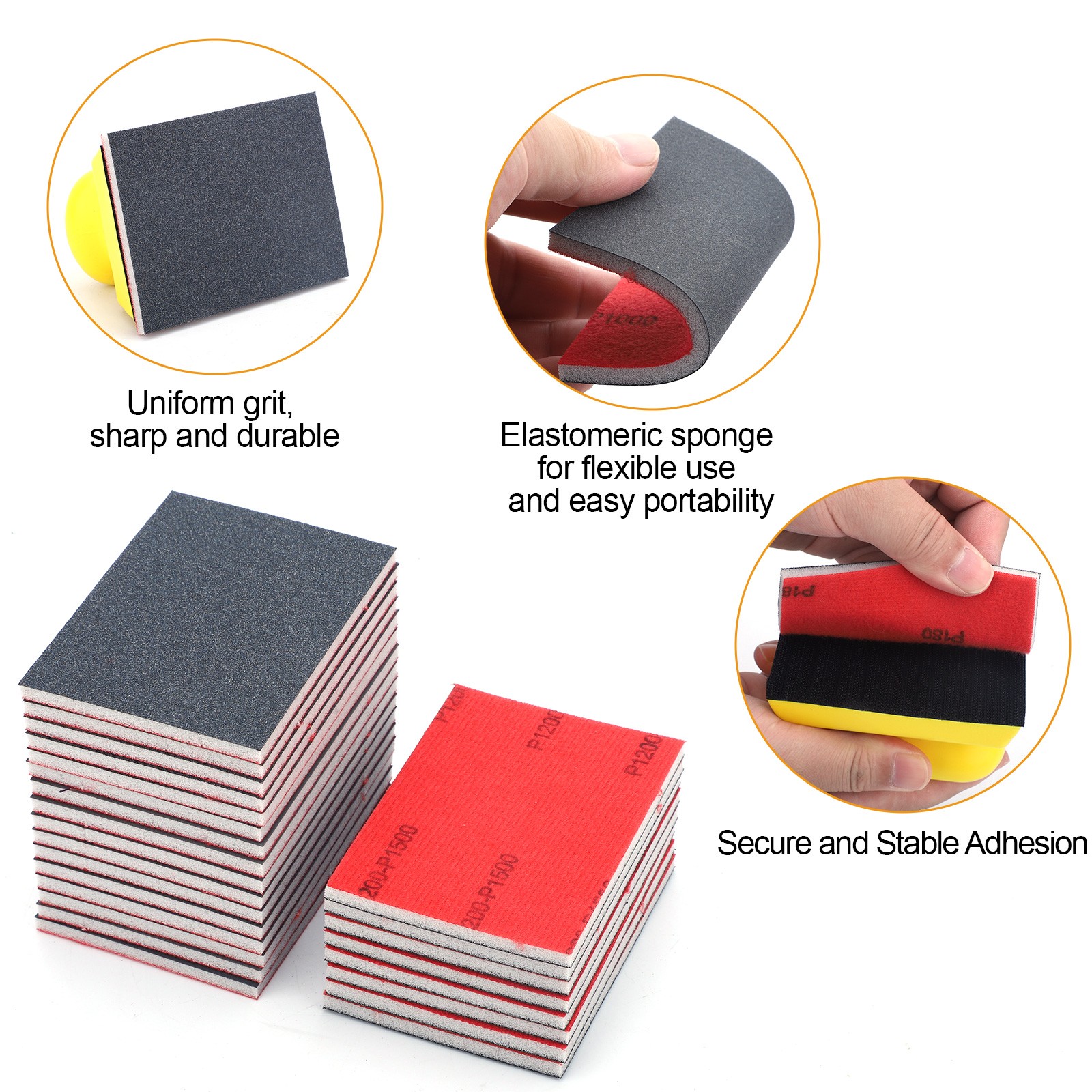 24pcs 180-3000 Grit Sanding Sponge Foam Pads Wet Dry Sandpaper + Sander Block