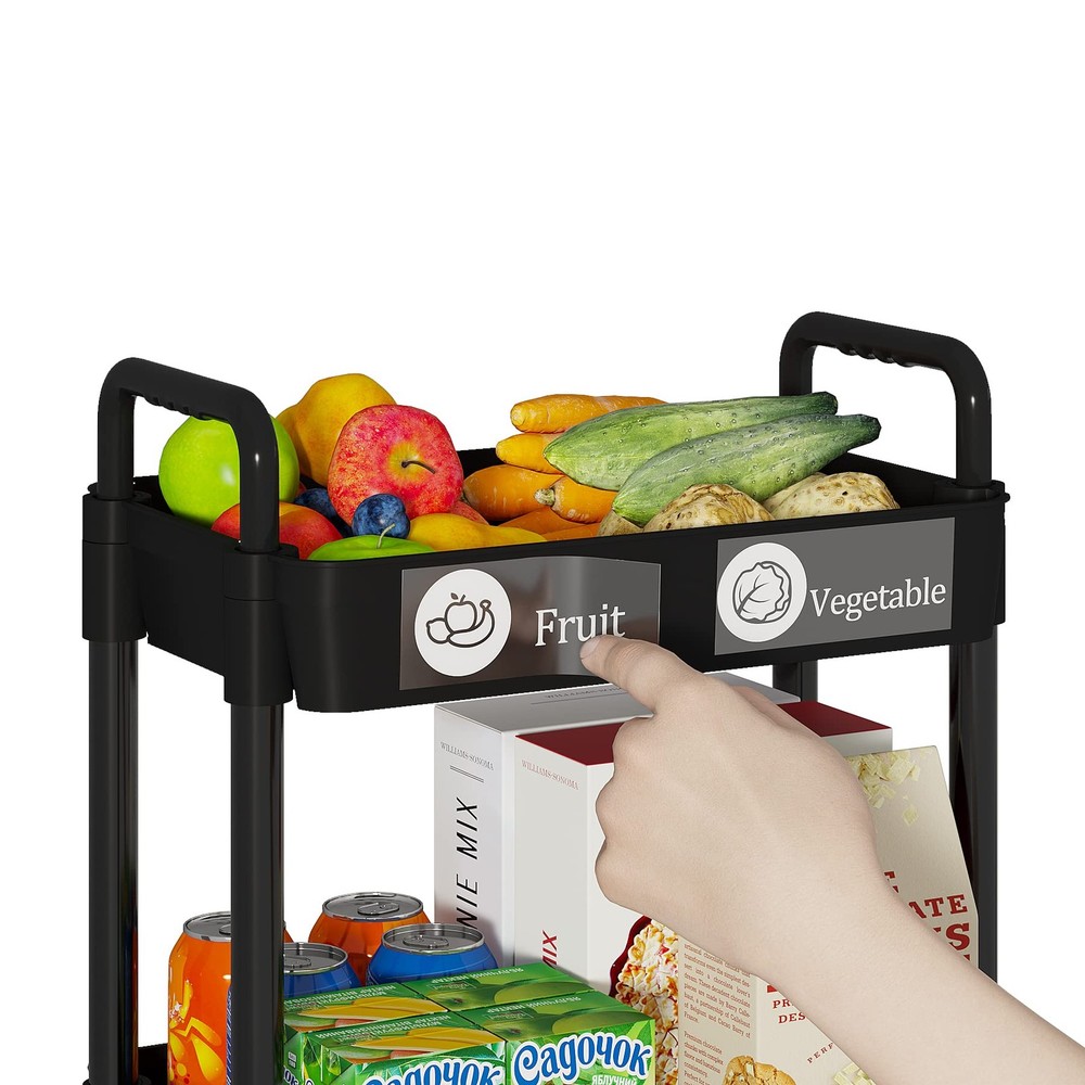 3Tier Utility Rolling Kitchen Storage Cart Organizer Black Lockable Wheels