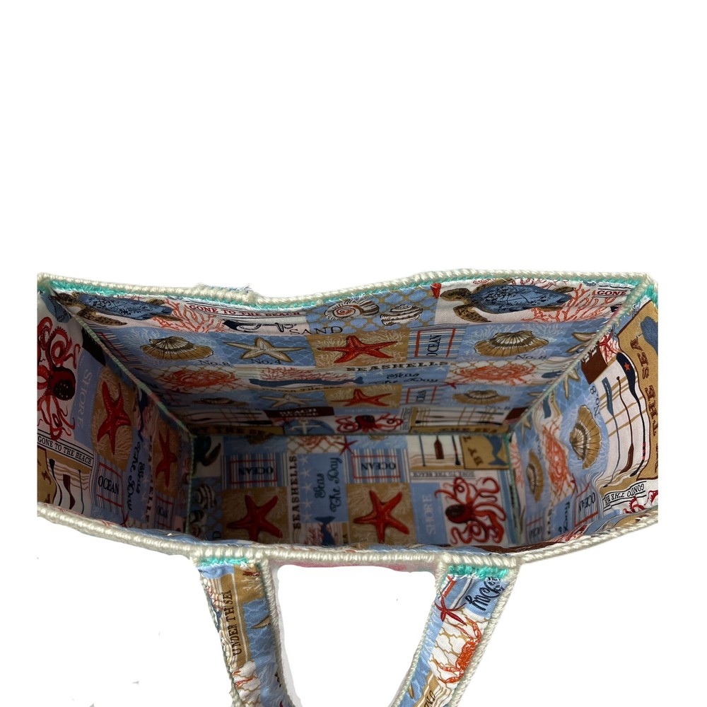Turquoise & Coral Plastic Canvas Tote Bag