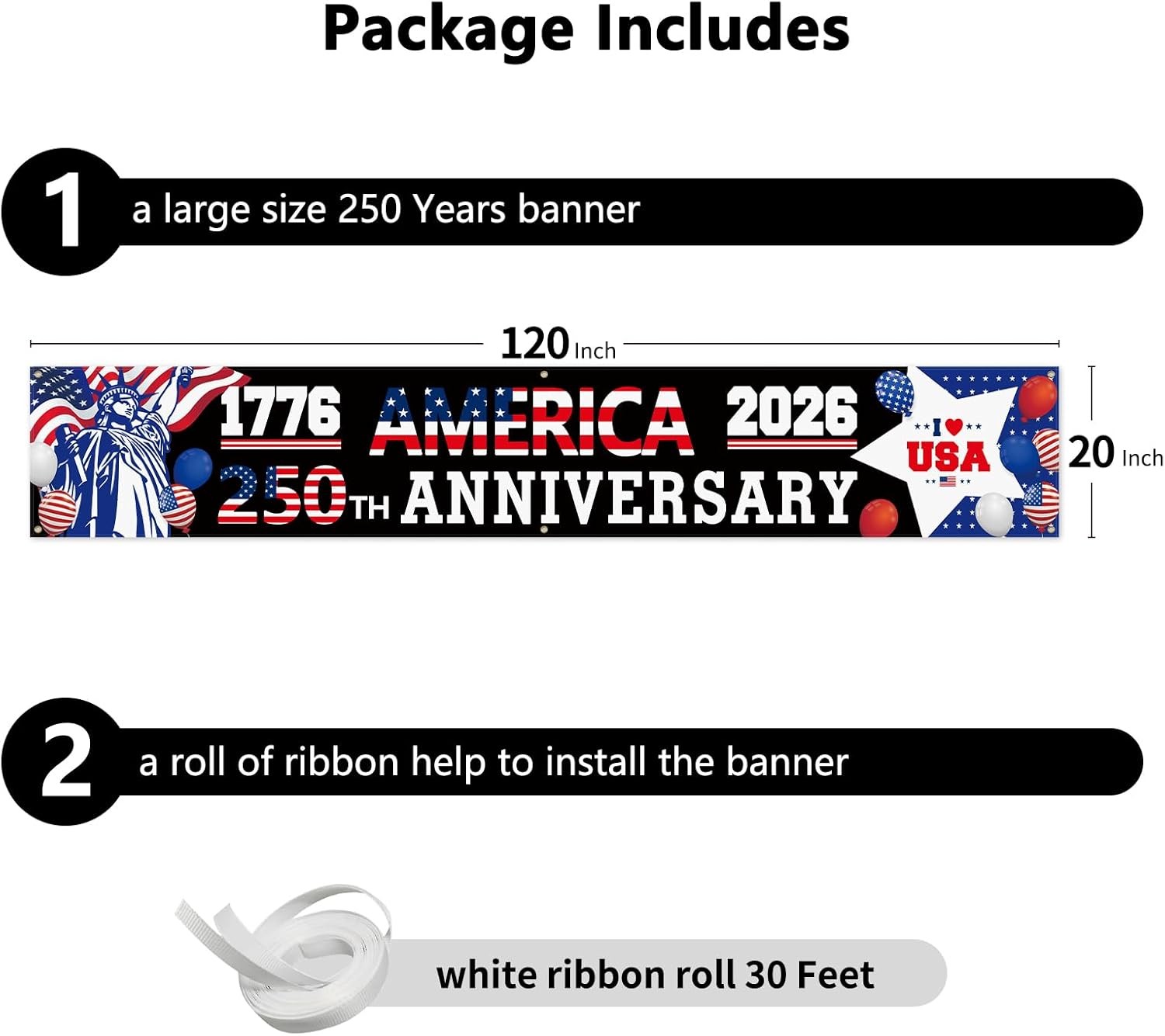 Probsin 250 Anniversary Banner 120" x 20" 1776-2026 America 250th Anniversary Th