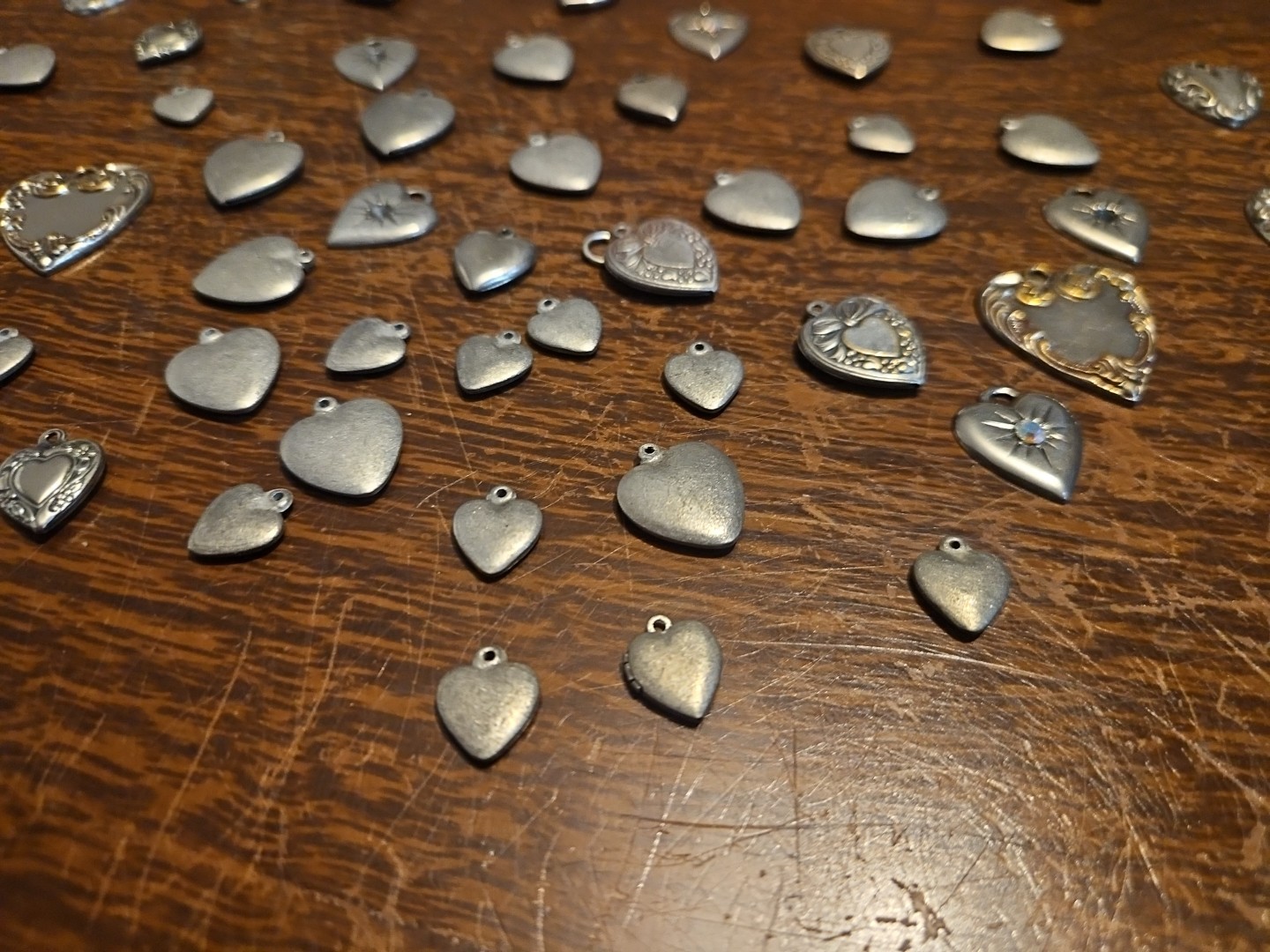 Lot 50 Silver Hearts Mini France Vintage 60s Brass Stampings Findings Jewelry