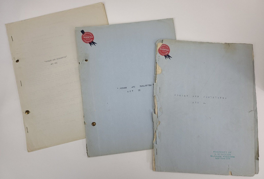 POTASH AND PERLMUTTER / 1914 Broadway Play Script, produced by A. H. Woods