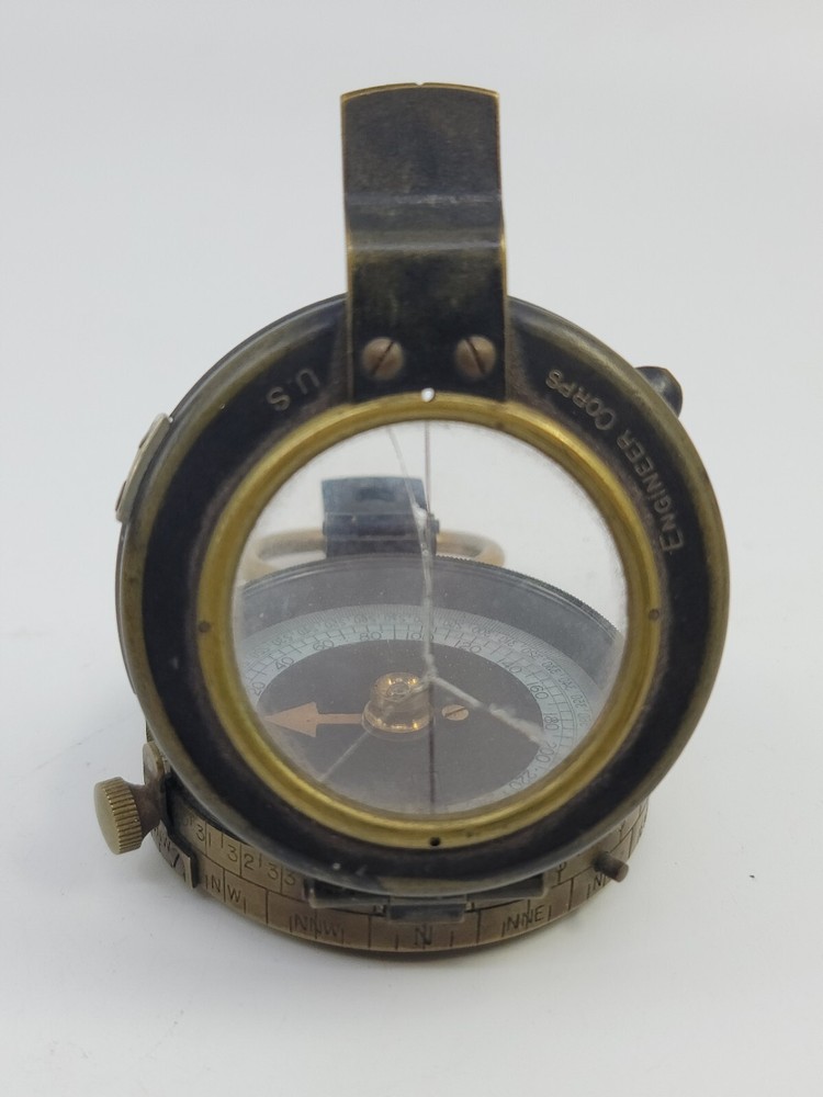 1918 US Engineer Corps WWI Compass C-E No 27812 Solid Brass Antique With Case