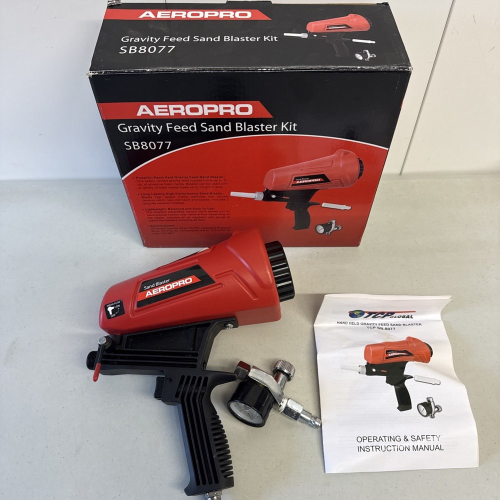 Gravity Feed Sand Blaster Gun Kit, Spray Blasting, Regulator